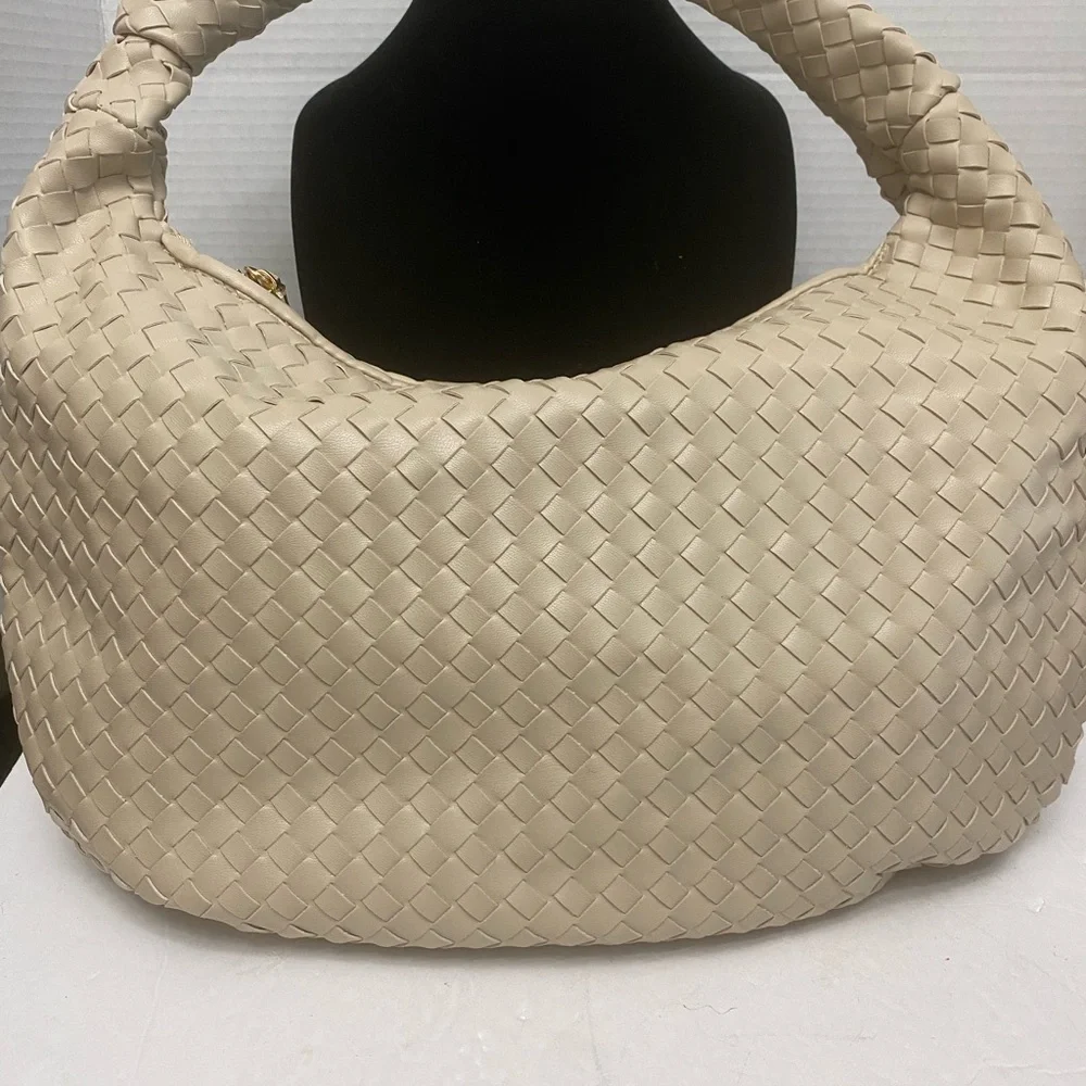 Melie Bianco Vegan Leather Brigitte Cream Woven Hobo Bag